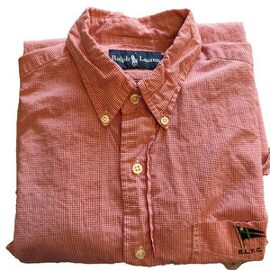 Ralph Lauren Men's Button Up, Red/White Check Medium Embroidered Yacht Club RLYC